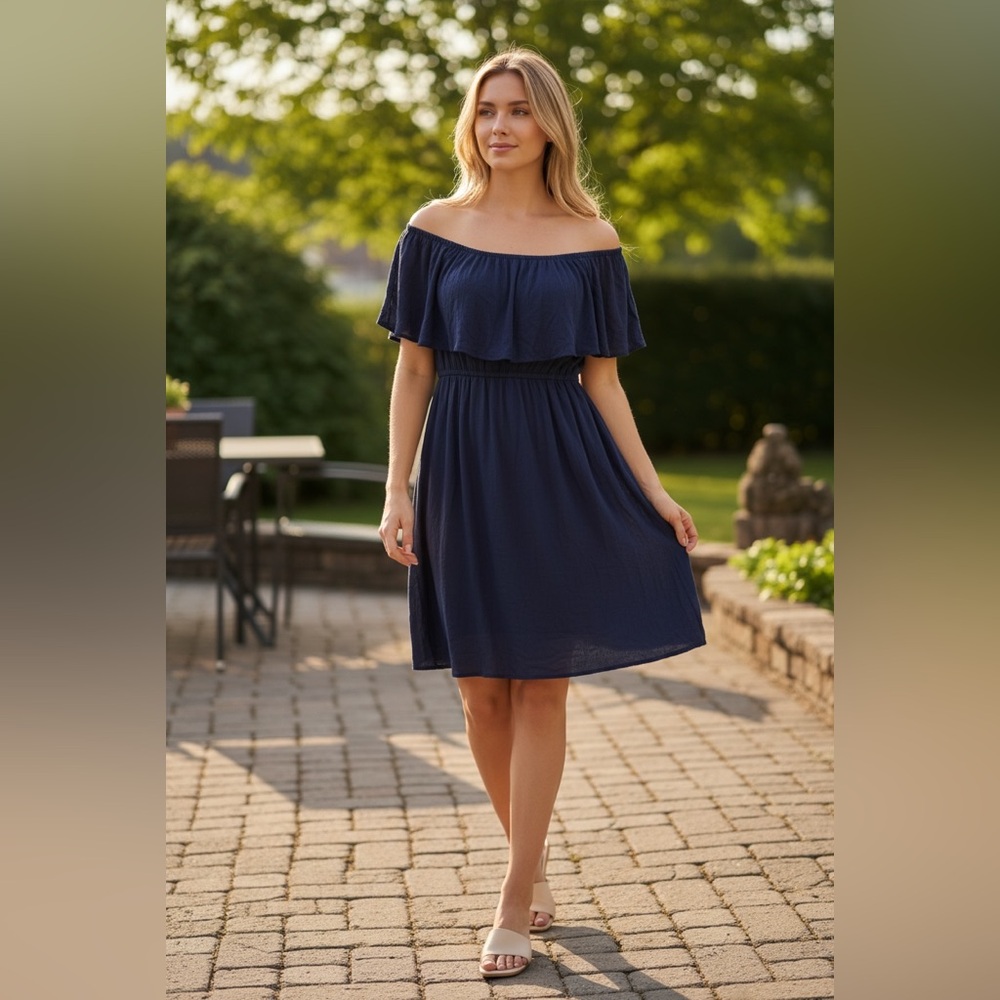 Blue Ruffled Square Neck Mini Dress - Picture 4 of 11
